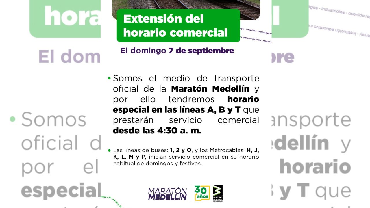 ¡Ojo! El Metro de Medellín tendrá horario especial este domingo por la maratón