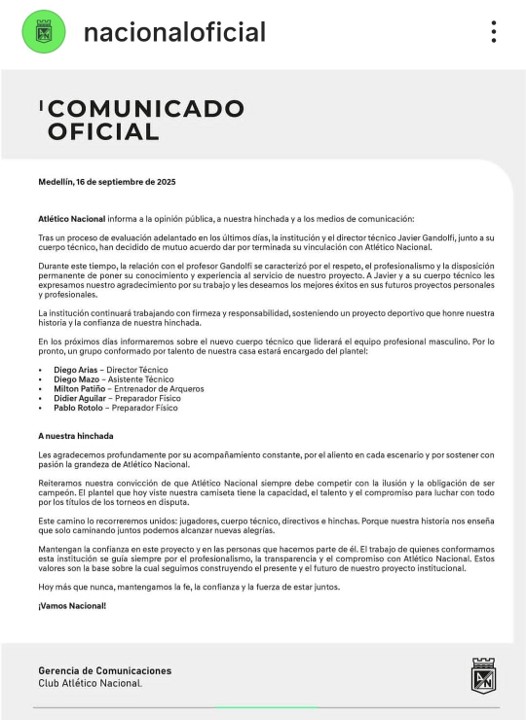 Comunicado de Nacional