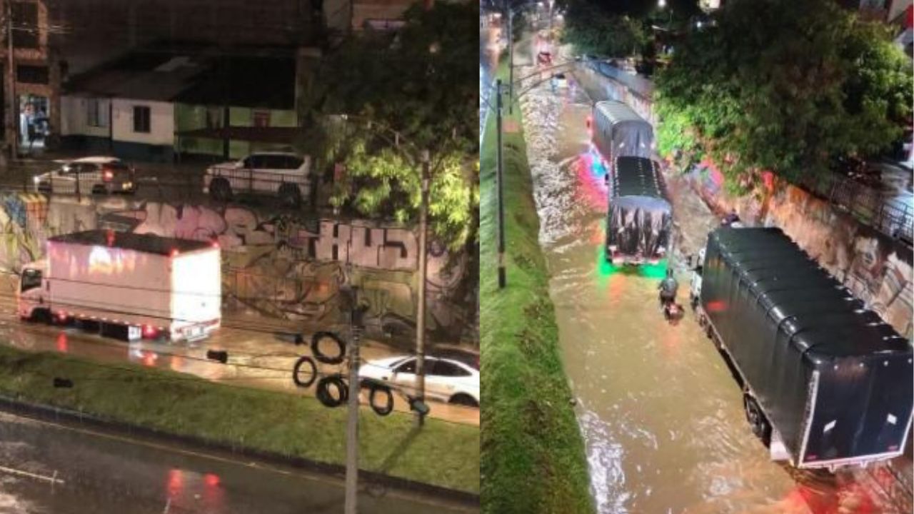 La Avenida Regional amaneció inundada tras la noche de lluvias en Medellín