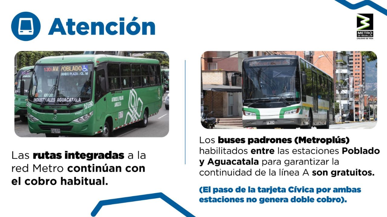 Contingencia en el Metro de Medellín: Cierre vial y buses gratuitos entre El Poblado y Aguacatala