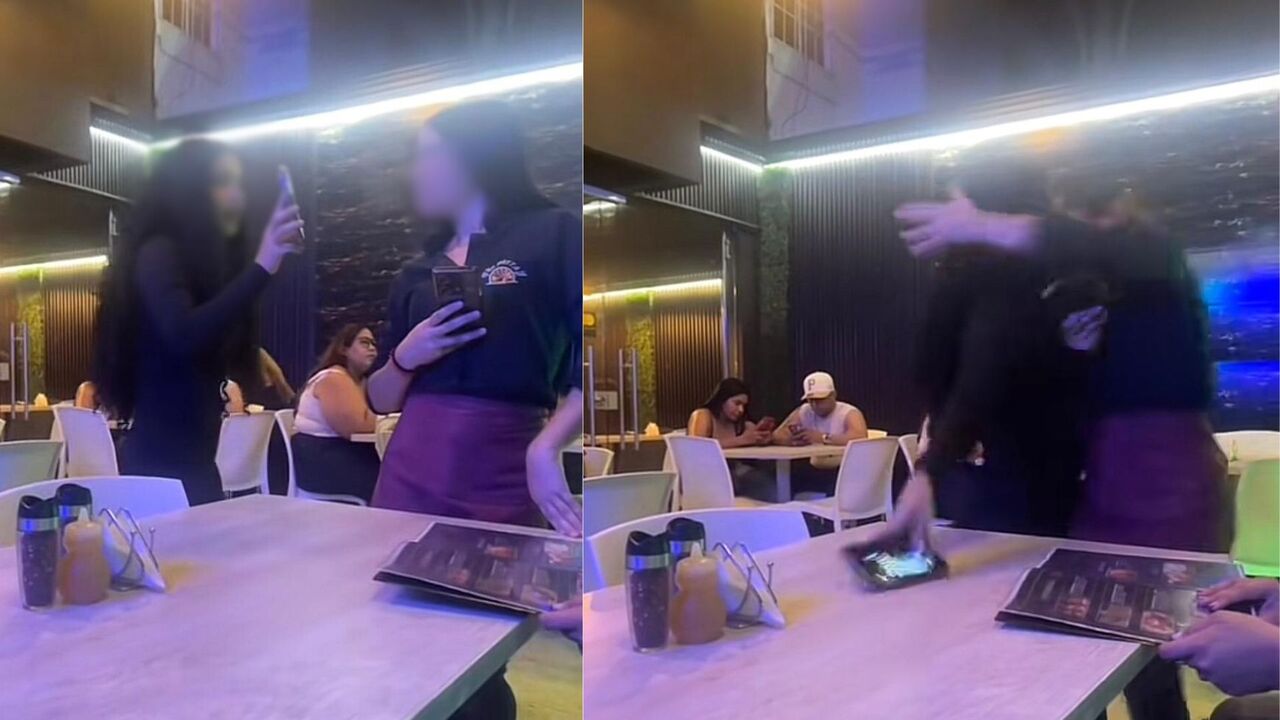 ¡Tremenda golpiza! Clienta arremete contra mesera tras descubrir mensaje en el celular de su novio