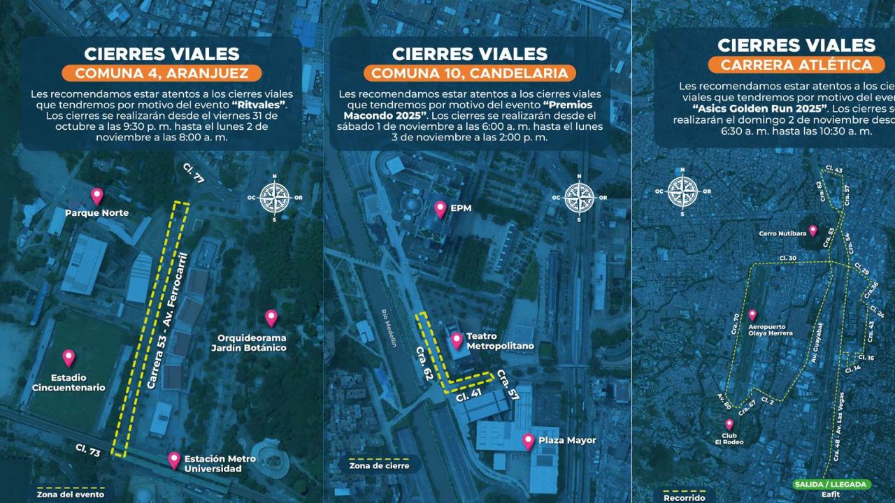 Estos son los cierres viales que se extenderán por casi tres días