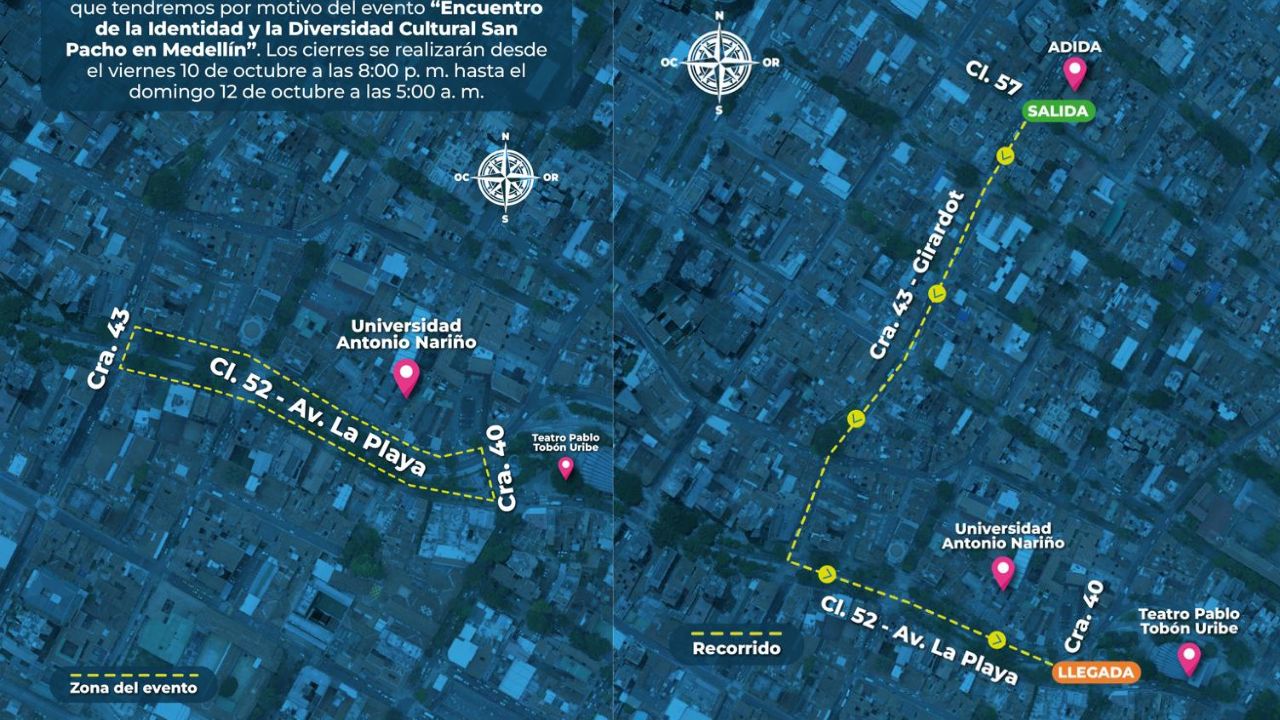 Medellín tendrá cierres viales este fin de semana por el Encuentro San Pacho