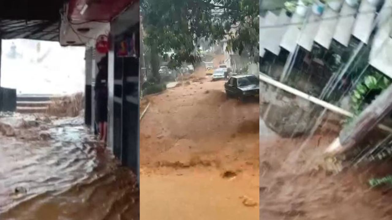 ¡Calles convertidas en ríos! Fuerte aguacero dejó inundaciones y caos en Bello
