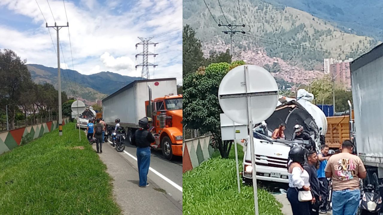 ¡La dejó aplastada! Camión chocó contra tractomula en la vía Bello – Medellín