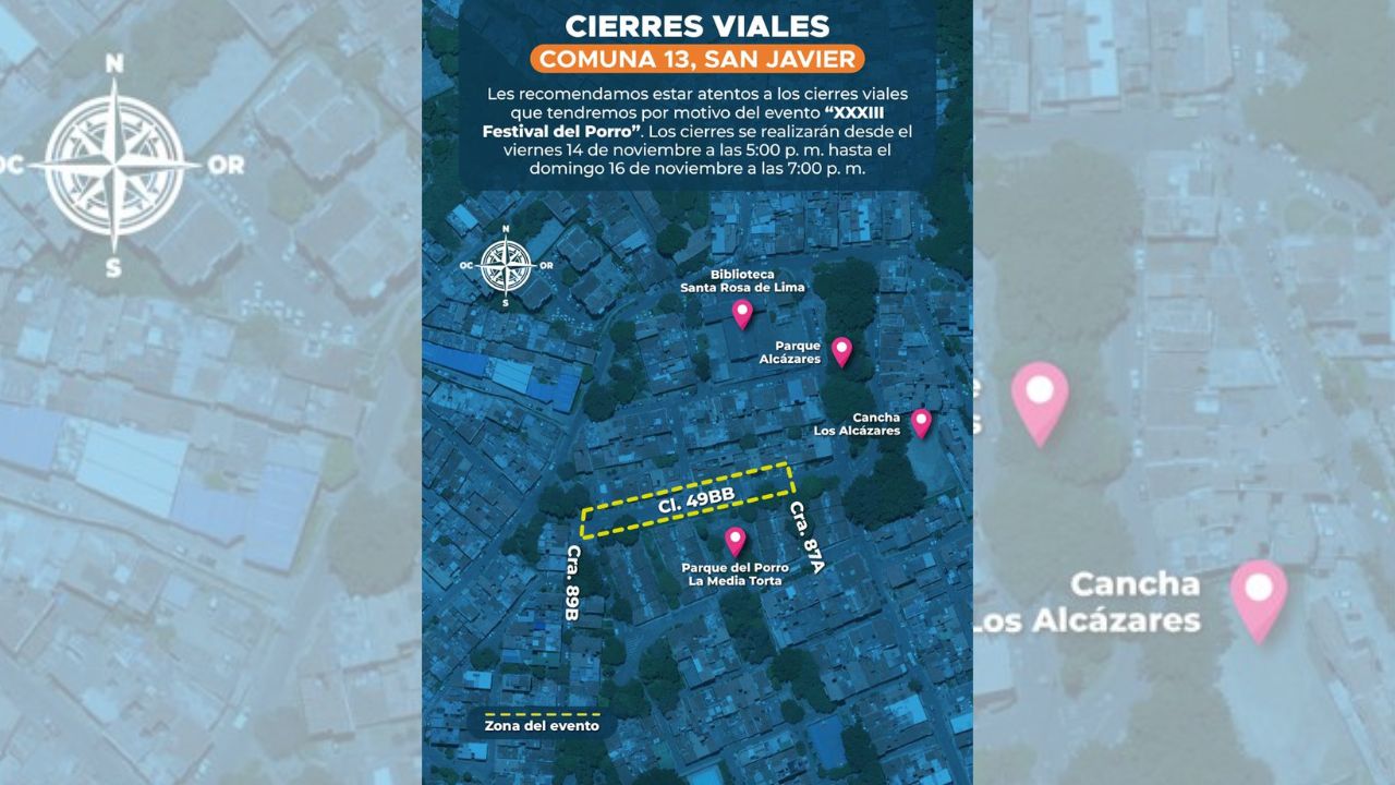 Medellín tendrá múltiples cierres viales este fin de semana por eventos culturales