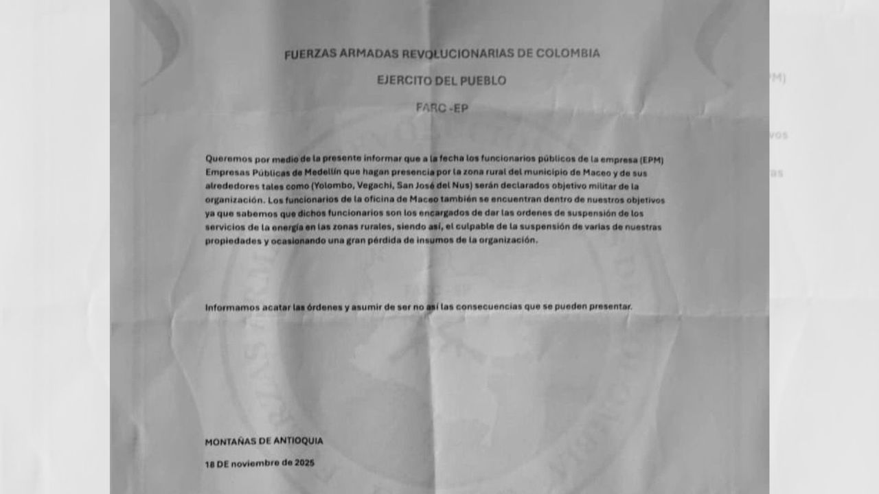 Autoridades investigan supuesto panfleto que amenaza a trabajadores de EPM en Antioquia