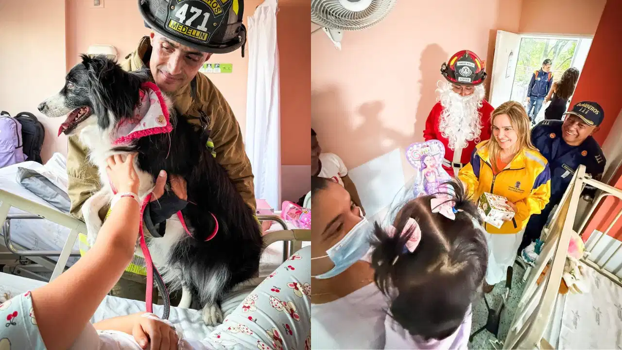 Bomberos bajaron por las ventanas del Hospital Infantil y llevaron alegría navideña a niños hospitalizados