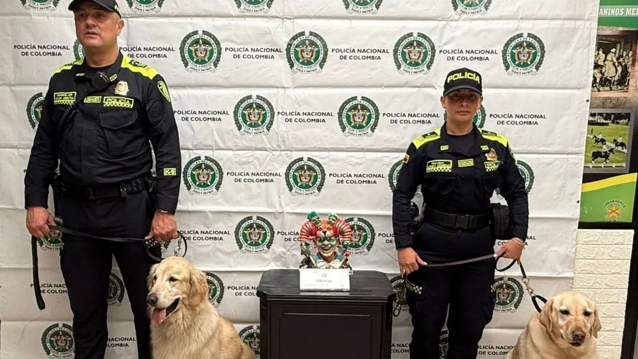 ¡Ni la escultura logró ocultarla! Caninos antinarcóticos frustraron el envío de cocaína rumbo a Europa