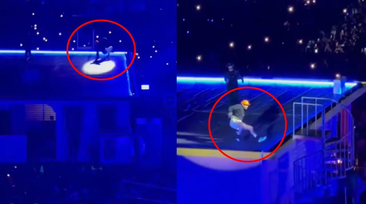 Benito se cayó en el techo, donde cantaba para su público mexicano. Capturas de video bad bunny