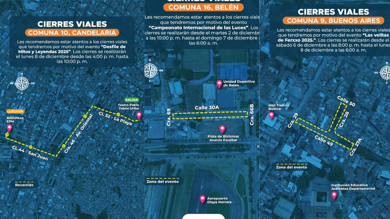 Cierres viales en Medellín por Desfile de Mitos y Leyendas y eventos culturales este fin de semana festivo