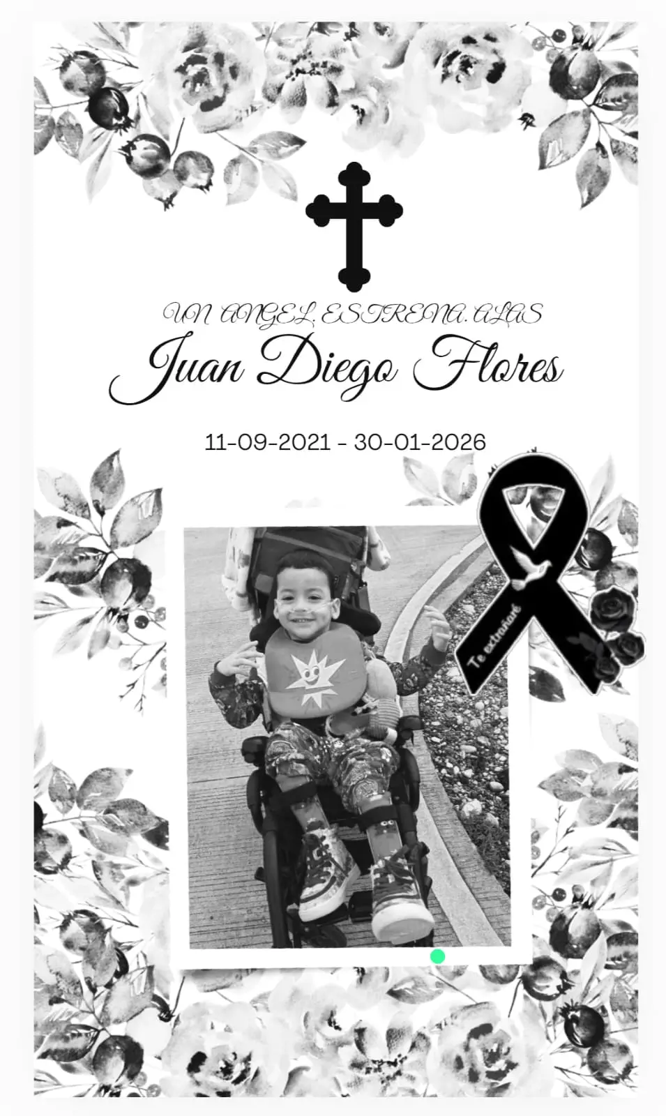 Juan Diego murió este 30 de enero a causa de una falla multisistémica: luchó durante su corta vida contra varfias enfermedades que le diagnosticaron desde su nacimiento. Paz en la tumba de Juan Diego