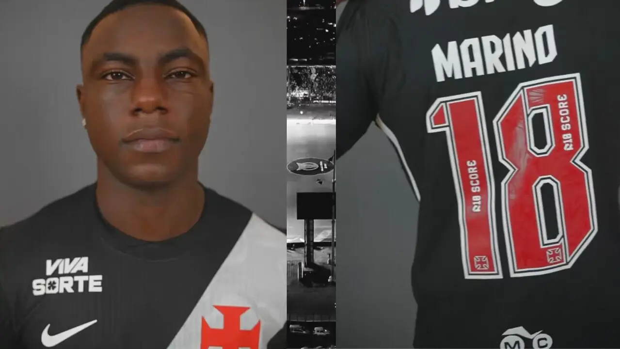 Marino hablando en portugués y portando su camiseta con el dorsal18: asi fue presentado por el Vasco da Gama