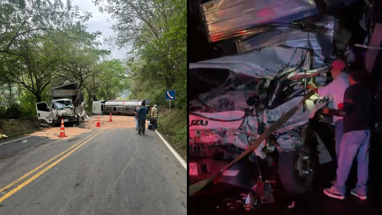 Camión cisterna volcó y derramó combustible tras brutal choque en la vía Peñalisa – La Pintada