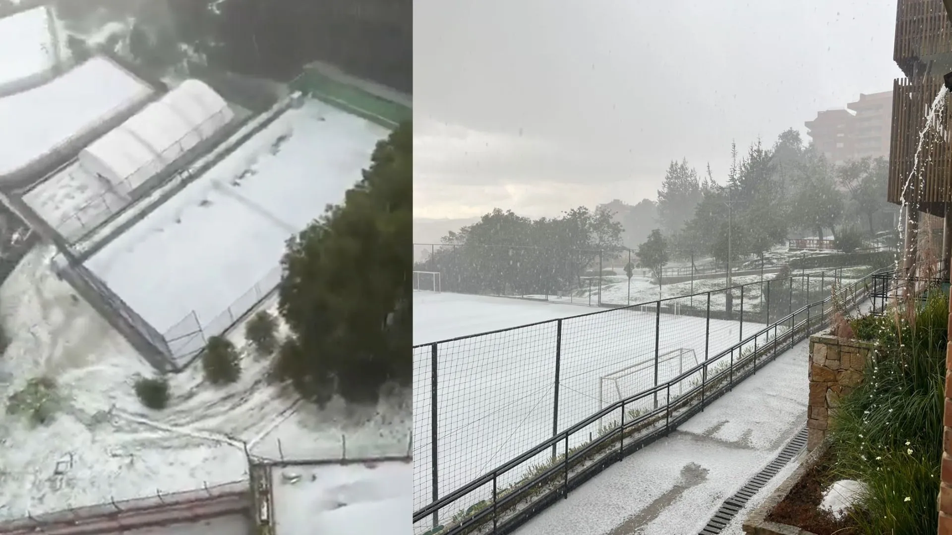 ¡Tremendo aguacero! Granizada y fuertes lluvias tiñeron de blanco calles y parques de Bogotá
