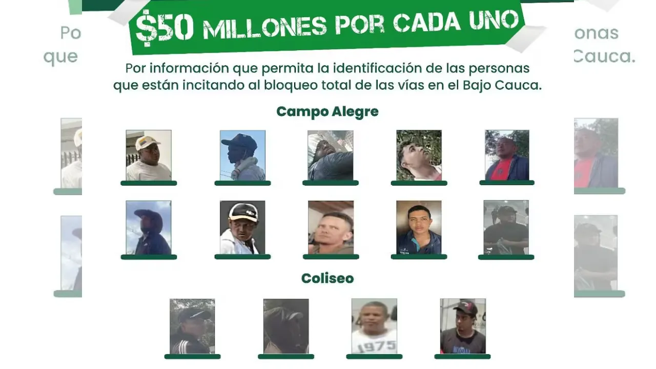Revelan cartel con 20 señalados de promover bloqueos en el Bajo Cauca