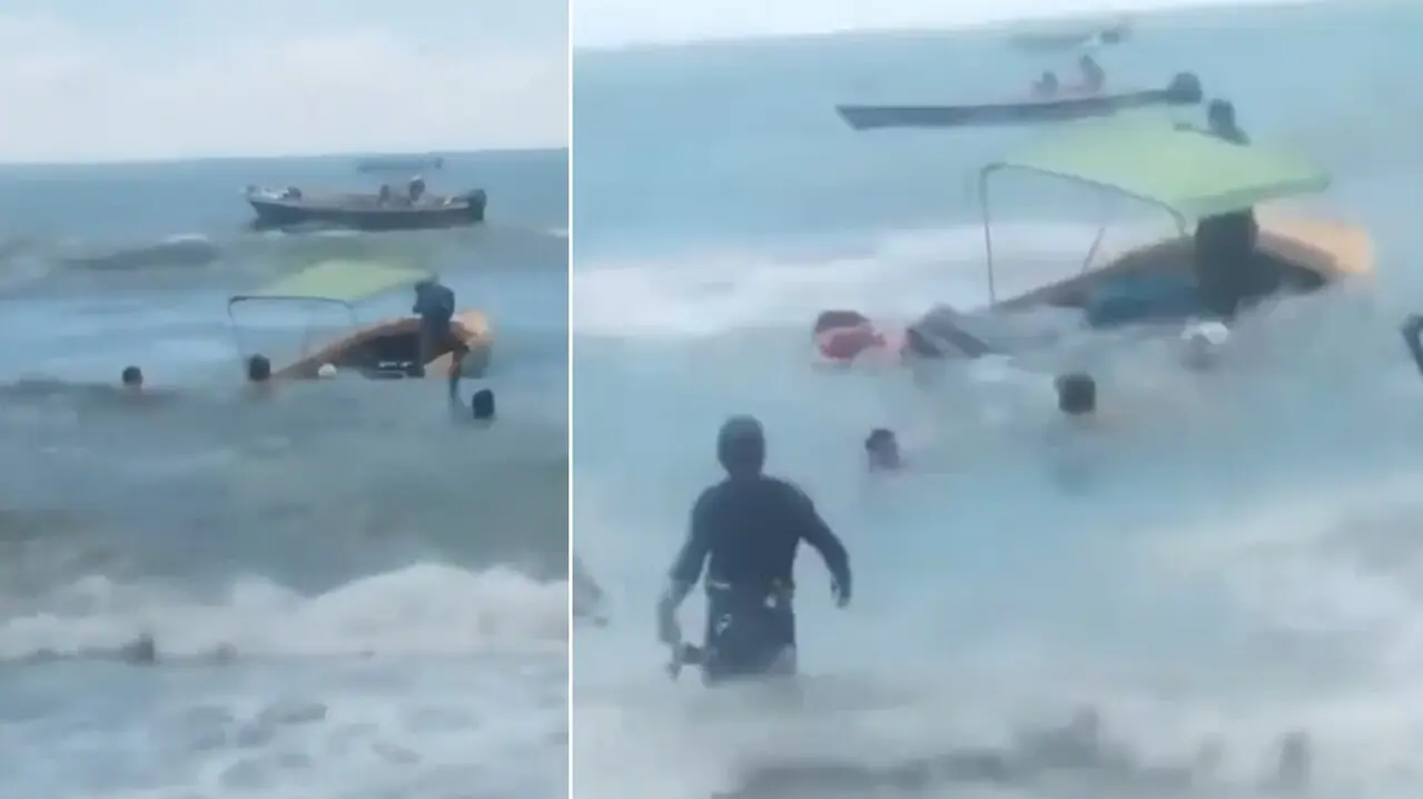 Susto en El Rodadero: Fuerte oleaje vuelca lancha con turistas en Santa Marta