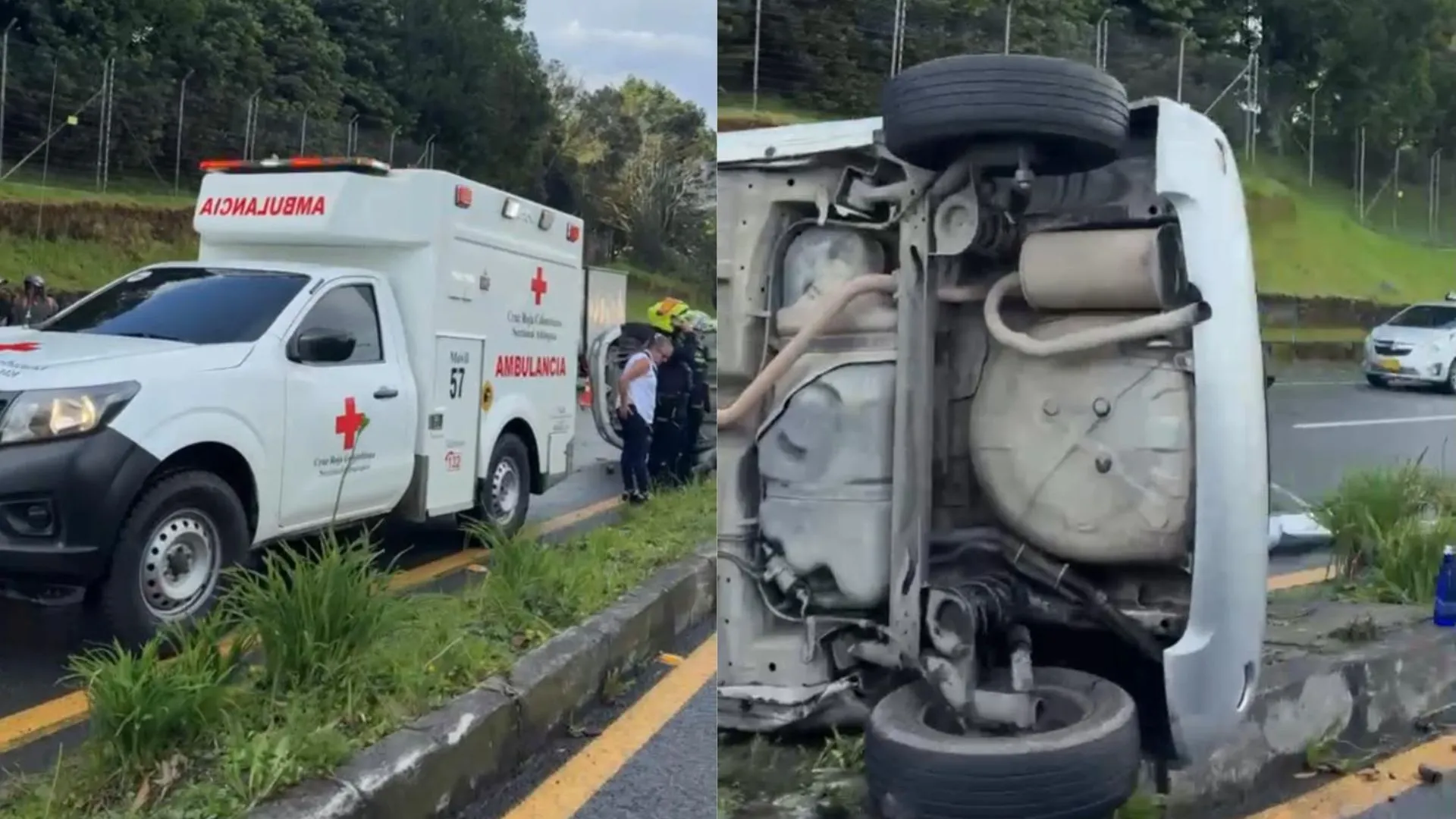 ¡Caos en Las Palmas! Un vehículo termino volcado y afecto una luminaria a la altura de Viva Palmas