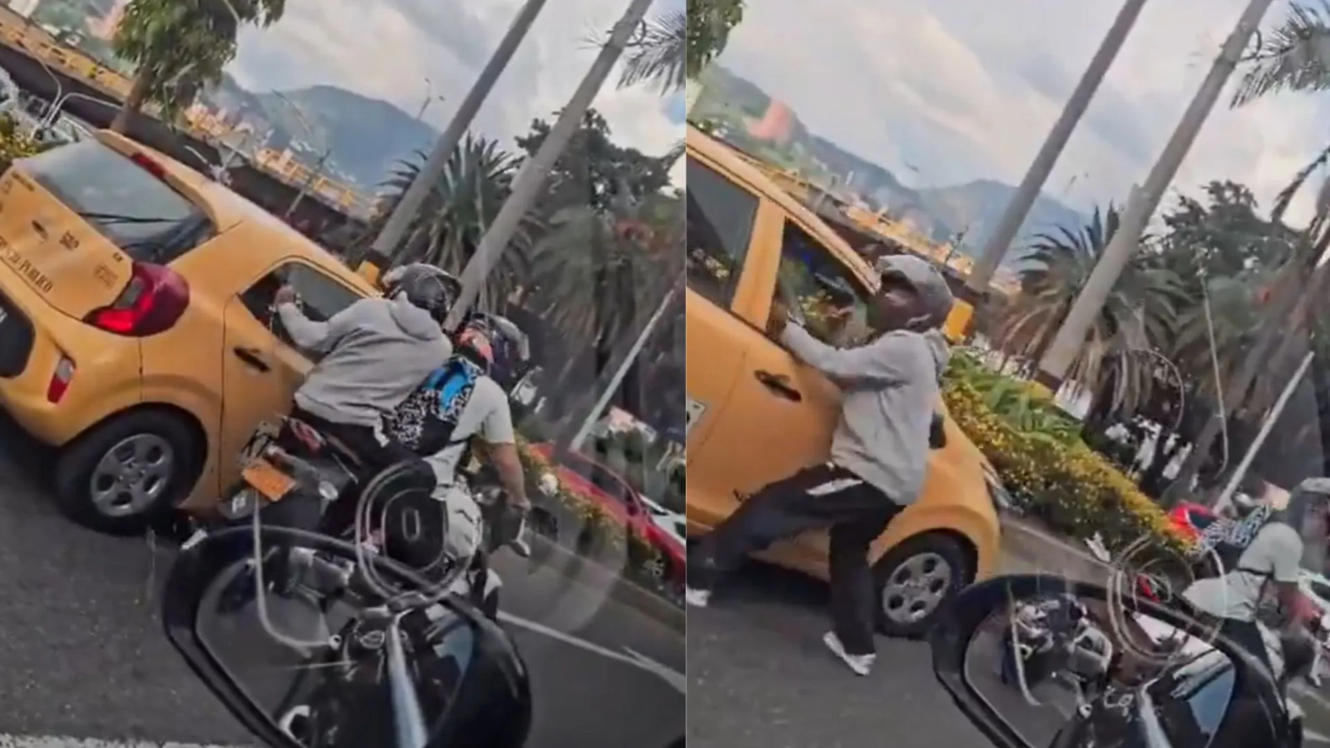 ¡A plena luz del día! En video quedó registrado el momento en que motociclistas asaltaron un taxi en Guayabal
