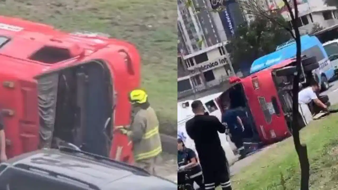 Volcamiento de bus generó tremendo trancón en la autopista Sur en Bogotá
