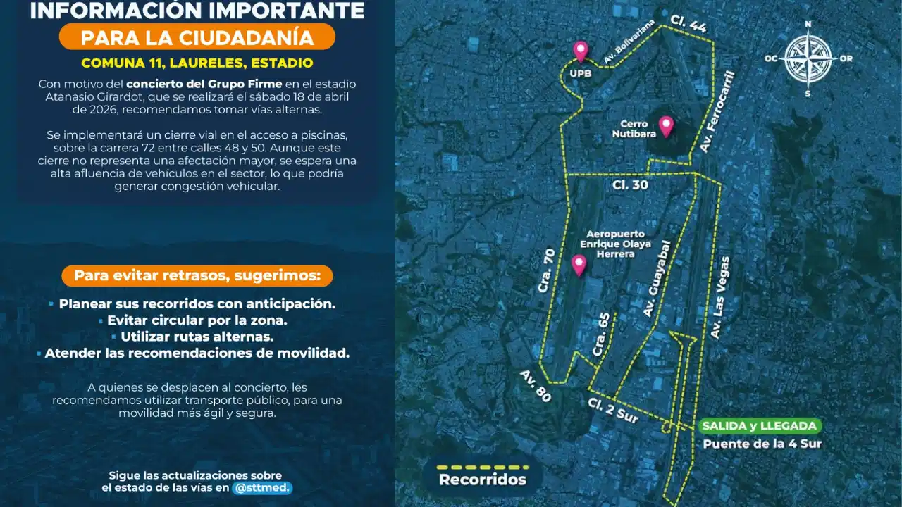 ¡Atención! Medellín tendrá cierres viales por concierto y carrera este fin de semana