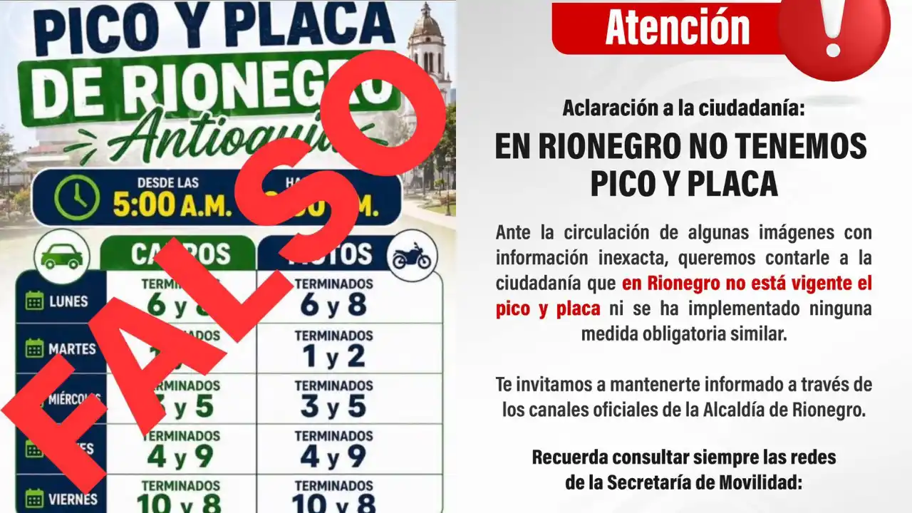 ¡No coma cuento! Autoridades desmienten pico y placa en Rionegro tras rumores