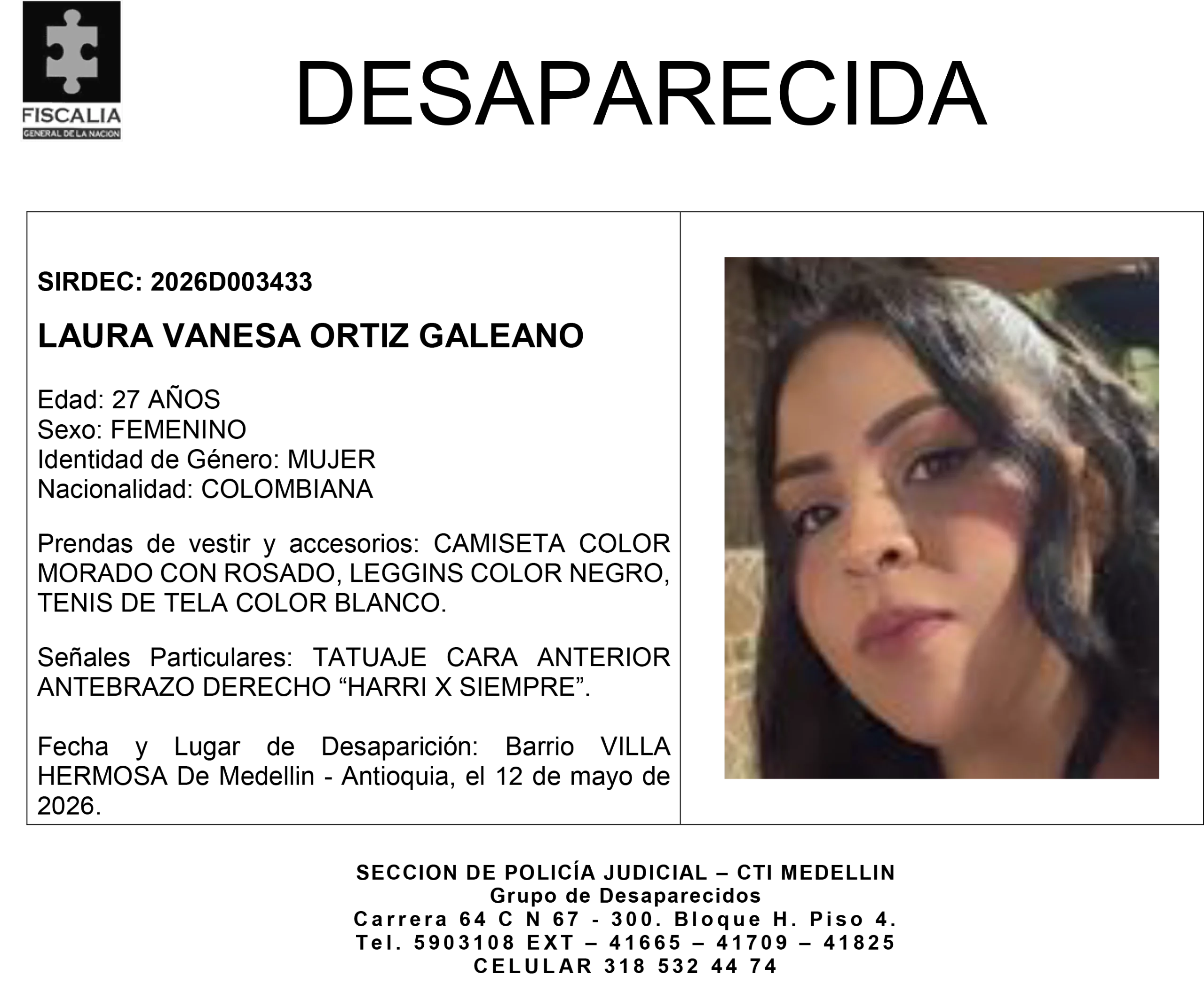 Laura Vanesa Ortiz desapareció en Medellín 2 1 BOLETIN LAURA VANESA ORTIZ GALEANO scaled