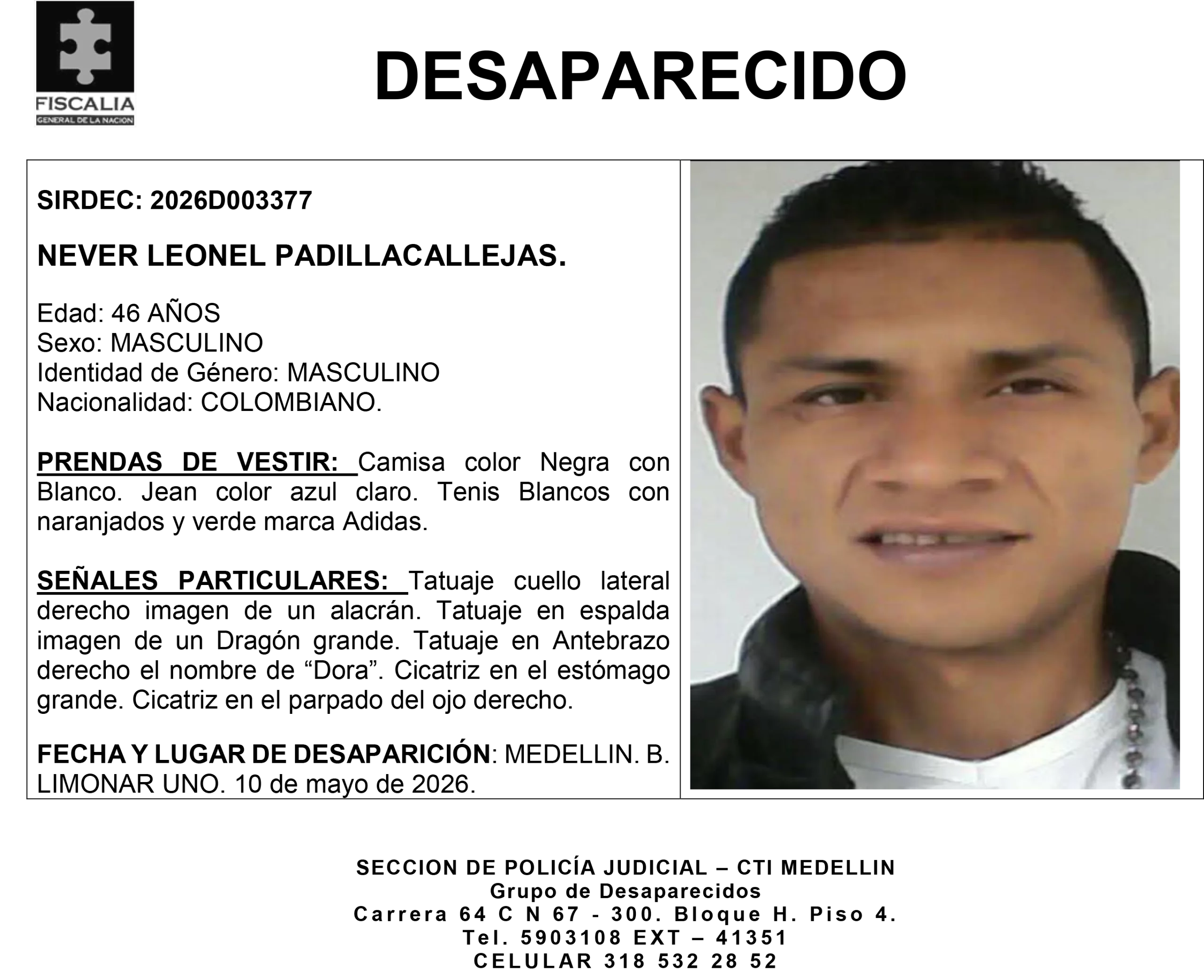 Never Leonel Padilla desapareció en Medellín 2 1 BOLETIN NEVER LEONEL PADILLACALLEJAS scaled
