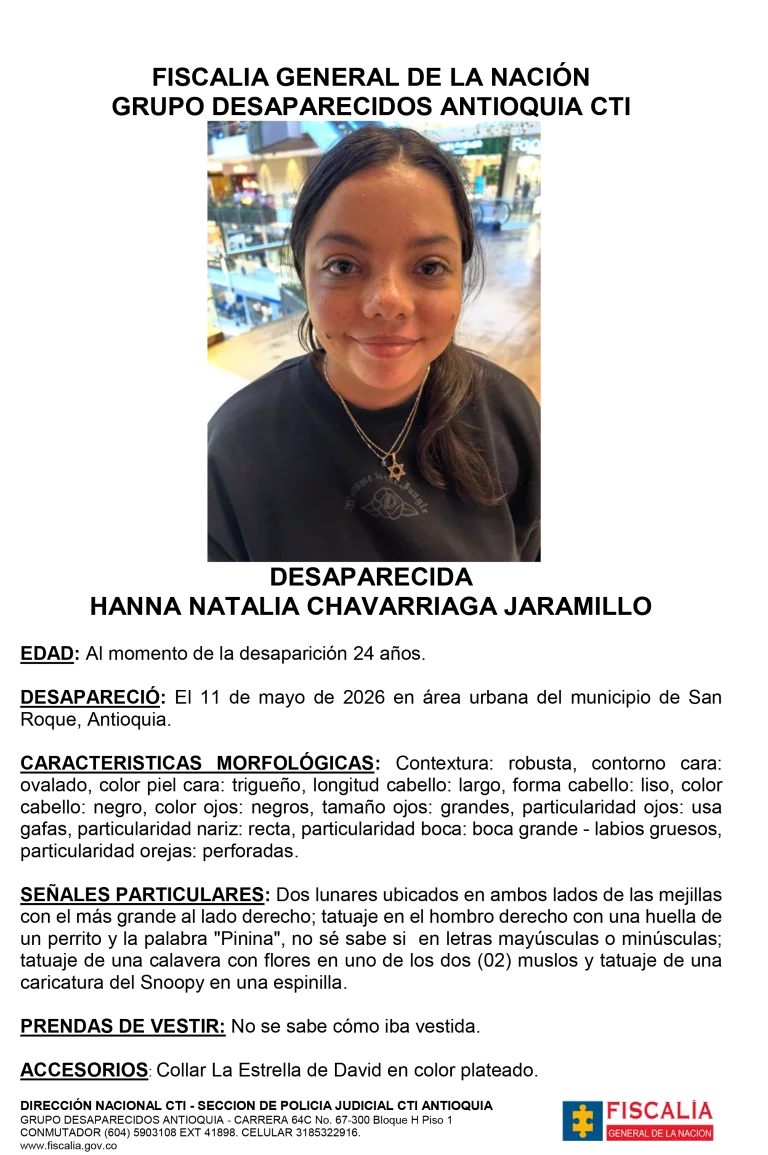Hanna Natalia Chavarriaga desapareció en el municipio de San Roque