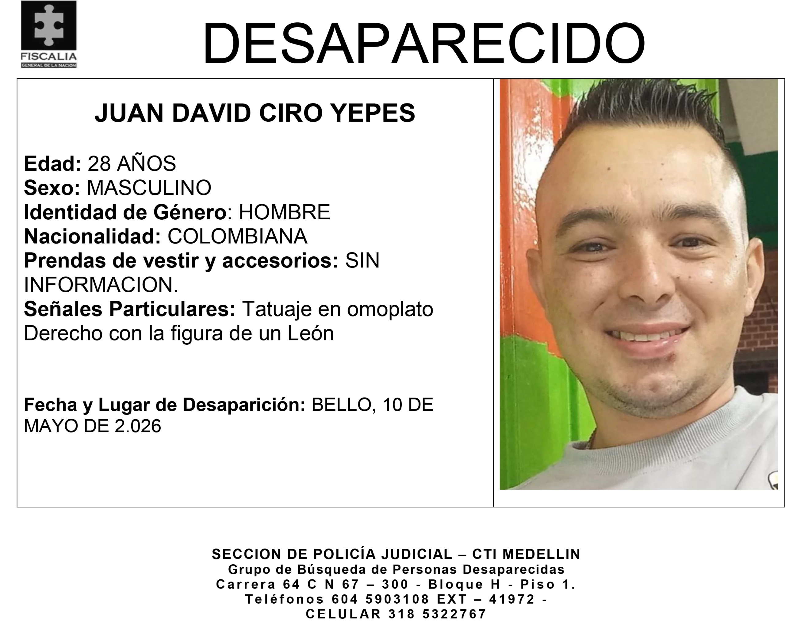 Juan David Ciro desapareció en Bello 2 2 BOLETIN JUAN DAVID CIRO YEPES scaled