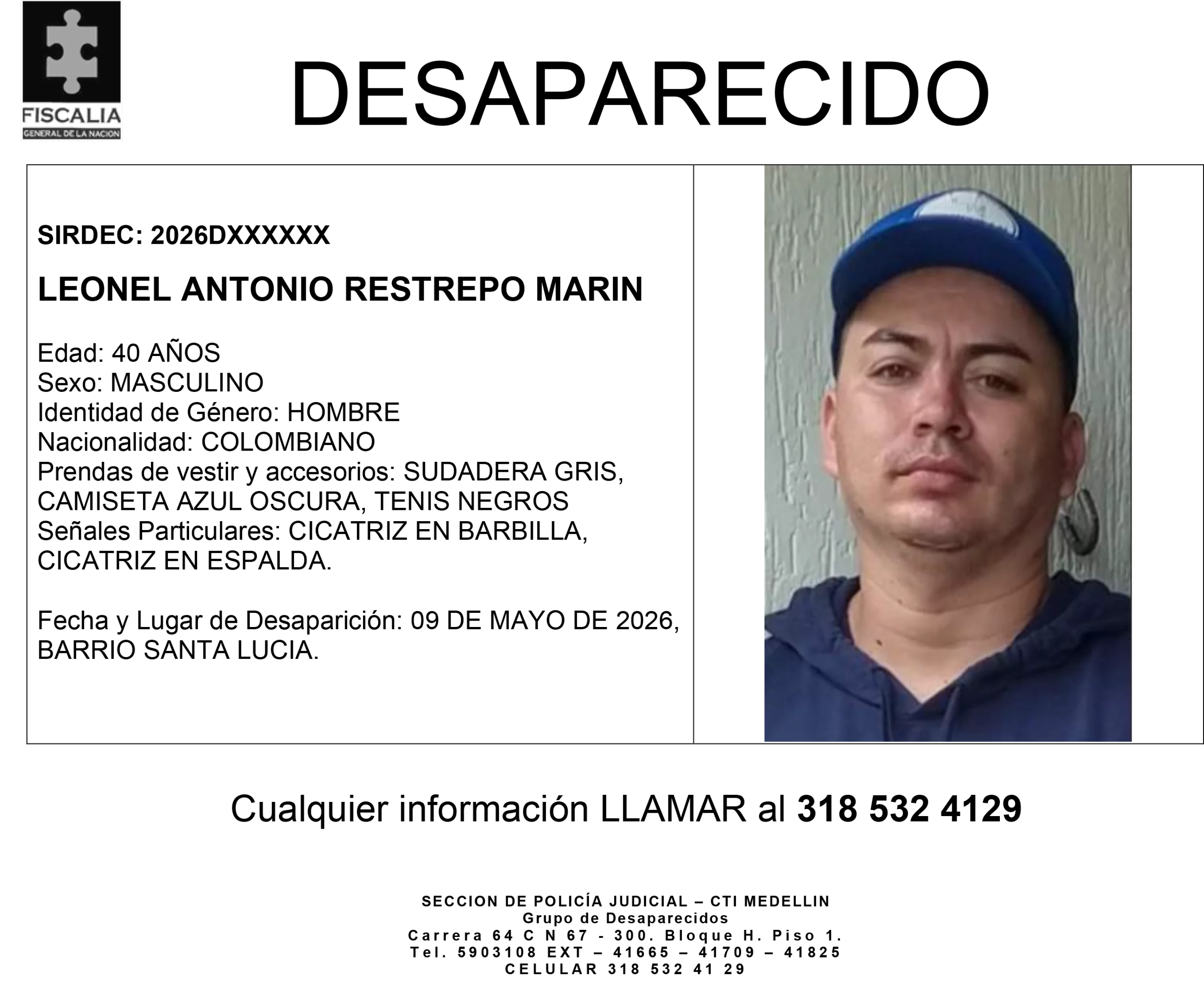 Leonel Antonio Restrepo desapareció en Medellín 2 2 BOLETIN LEONEL ANTONIO RESTREPO MARIN scaled