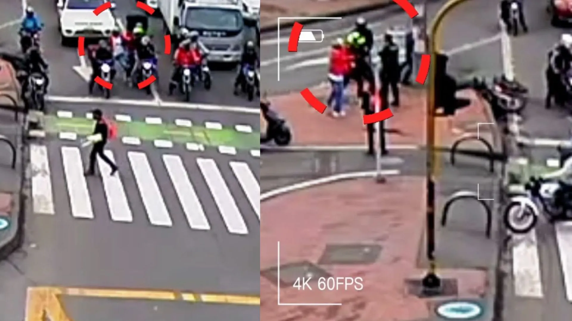 ¡Todo quedó en video! Capturan a dos motociclistas que se agarraron a golpes en pleno semáforo de Bogotá