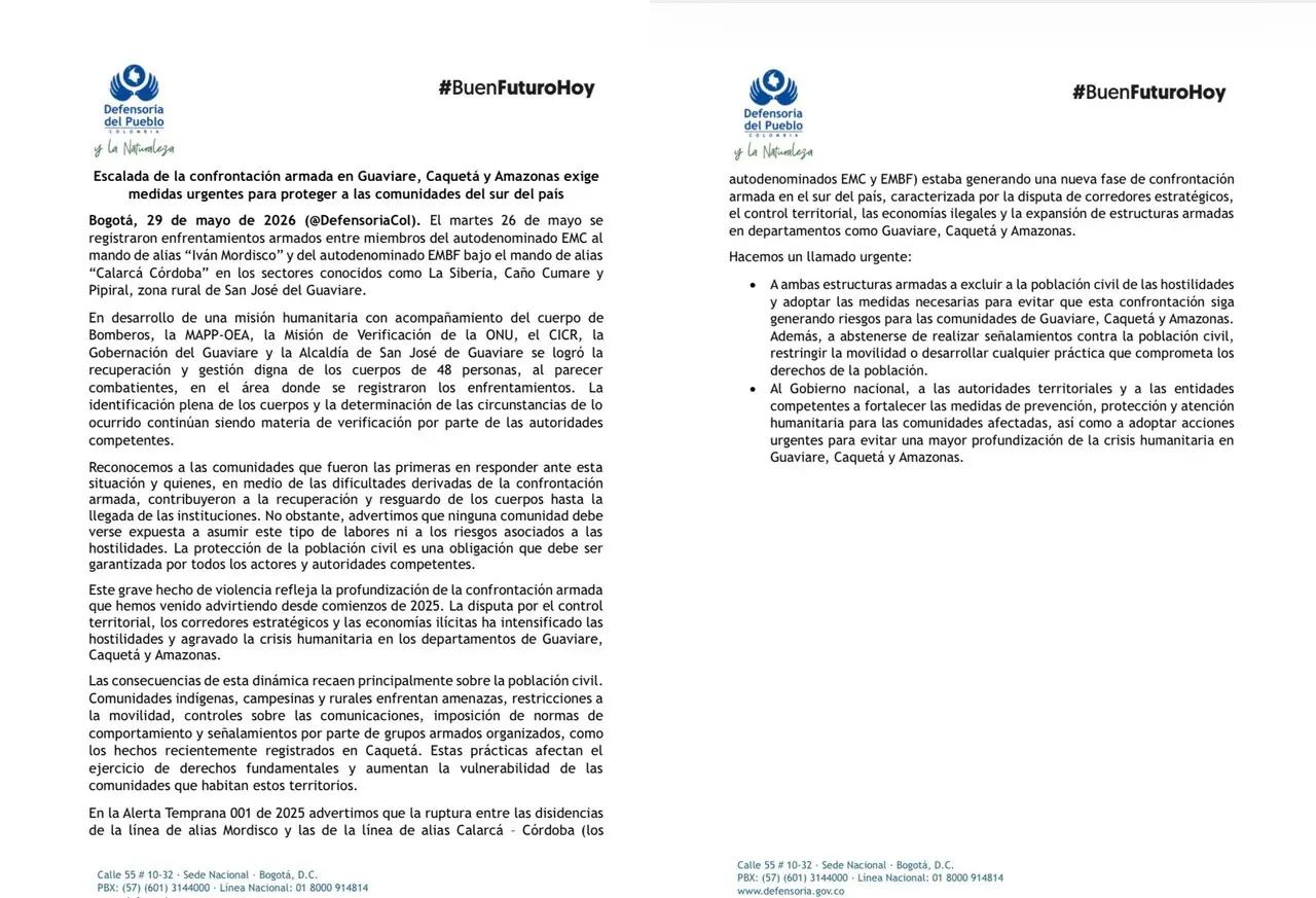 ¡Abandono estatal! «La población civil convivió dos días con la muerte»: defensora del pueblo sobre cruentos enfrentamientos en Guaviare 3 ataque disidencias defensoria del pueblo
