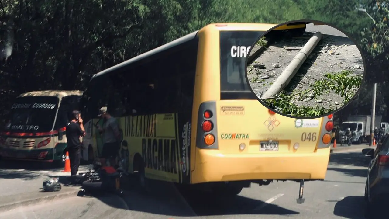 aparatoso accidente en la avenida 80 invlocuró bus moto y poste