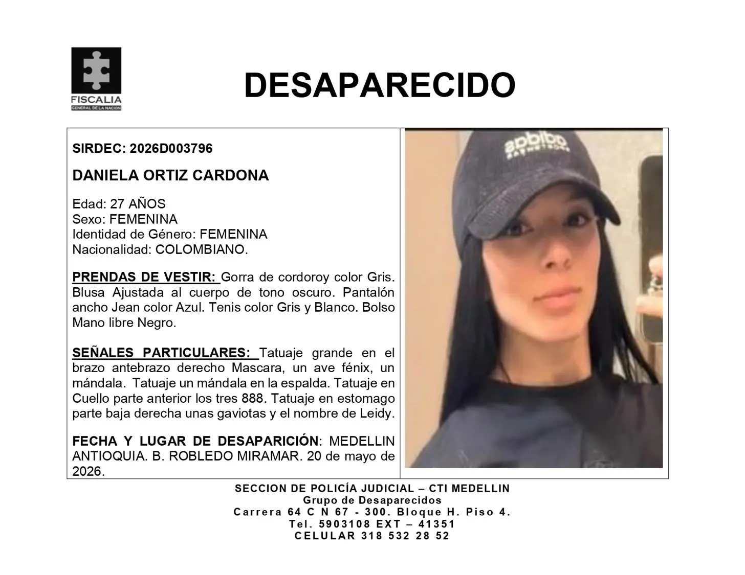 ¡Sin rastro desde el 20 de mayo! Daniela Ortiz, de 27 años, desapareció en Robledo Miramar 2 daniela volante