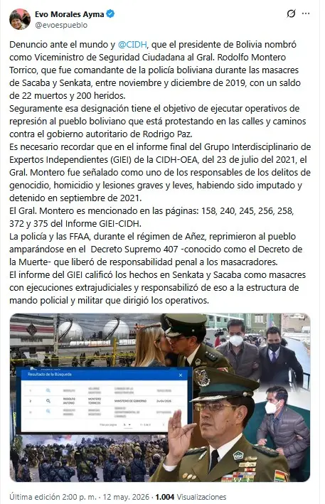 Justicia boliviana reactiva orden de captura contra Evo Morales por abuso de una menor, él pide «protección » a las CIDH 2 evo morales cidh