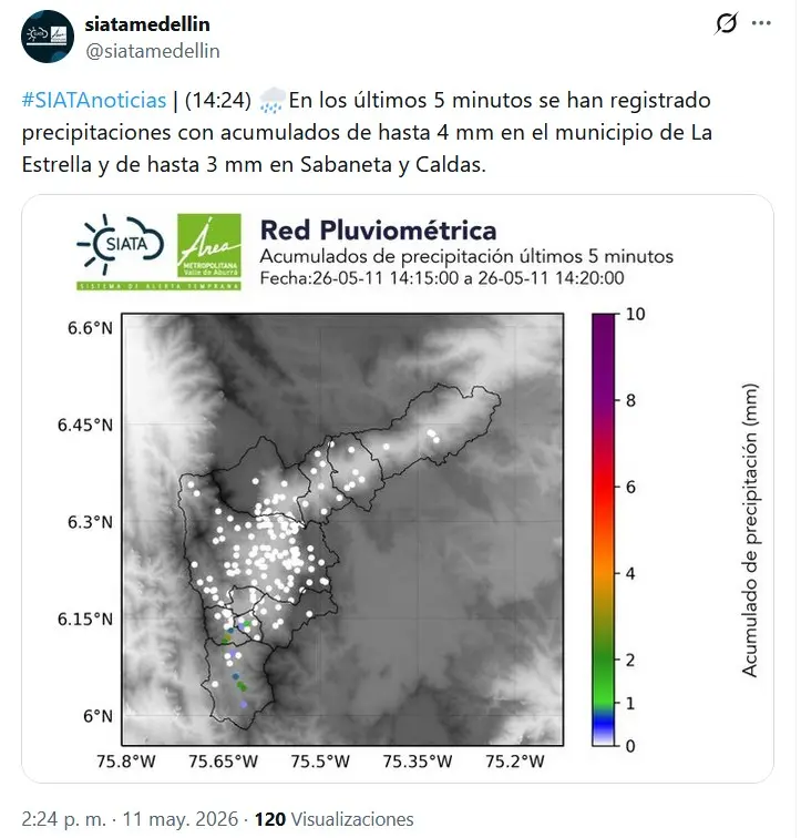 Pilas si va pa´l sur: SIATA reporta fuertes lluvias en La Estrella, Sabaneta y Caldas 2 lluvias en sabaneta2