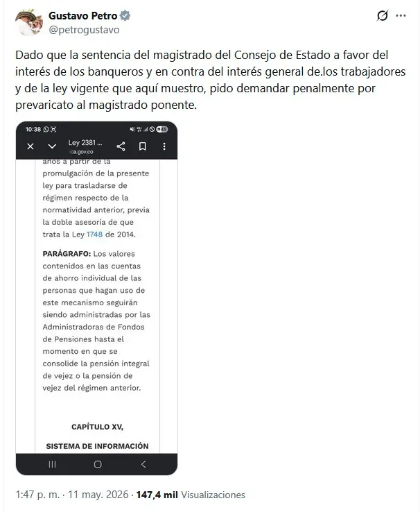 «El control judicial no es un obstáculo»: La respuesta del Consejo de Estado a Gustavo Petro 2 trino petro consejo de estado