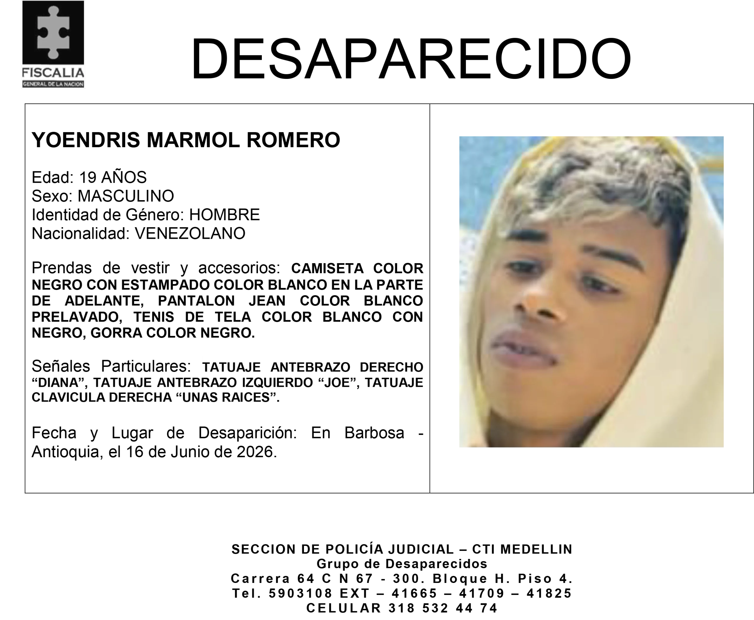 Yoendris Marmol desapareció en el municipio de Barbosa 2 1 BOLETIN YOENDRIS MARMOL ROMERO scaled