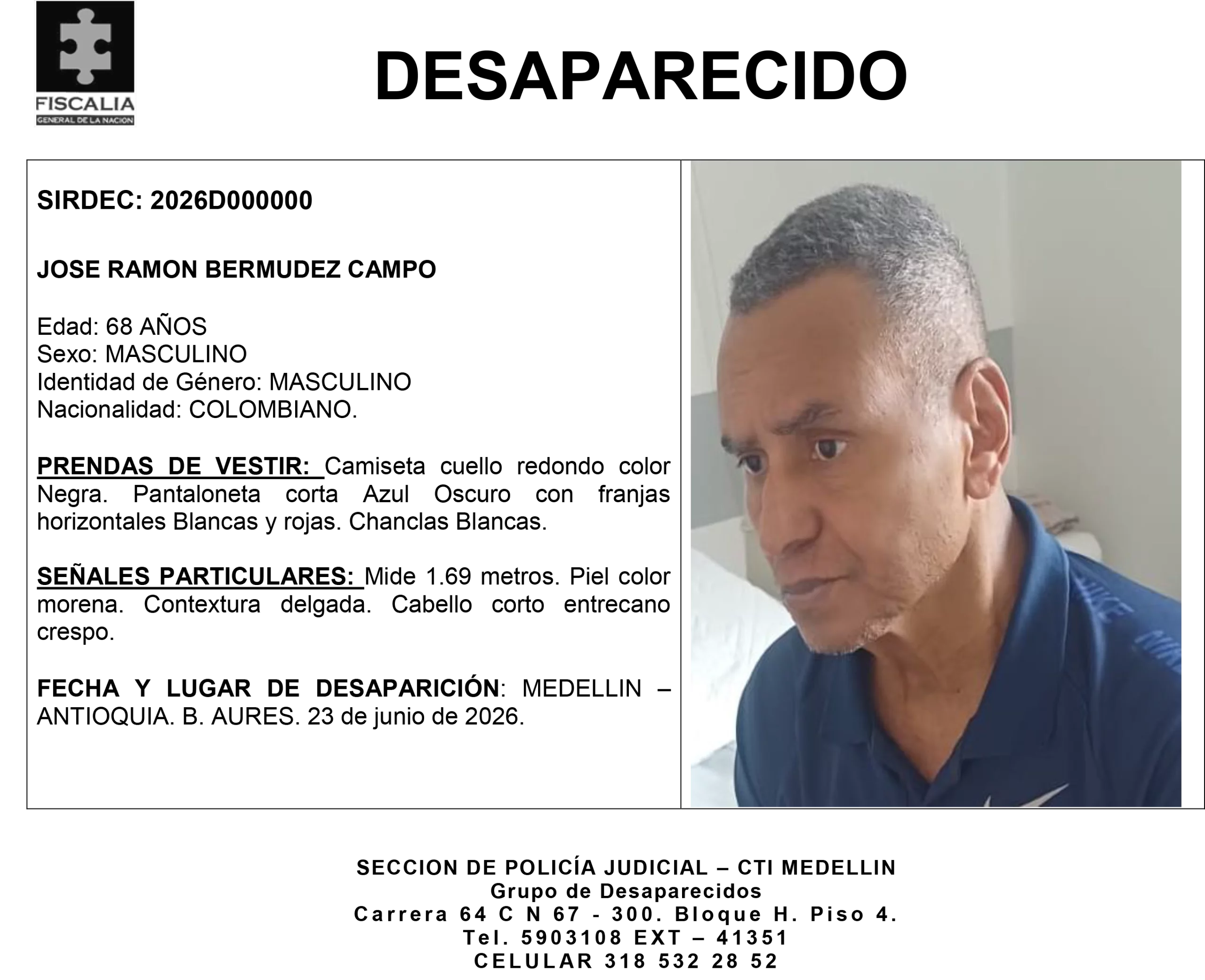 José Ramón Bermúdez desapareció en Medellín 2 2 BOLETIN JOSE RAMON BERMUDEZ CAMPO scaled