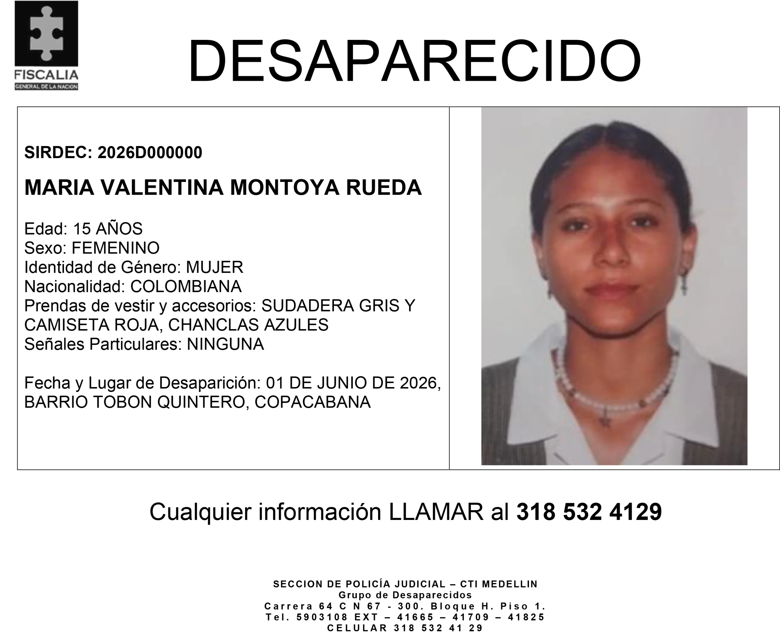 María Valentina Montoya desapareció en el municipio de Copacabana 2 2 BOLETIN MARIA VALENTINA MONTOYA RUEDA scaled