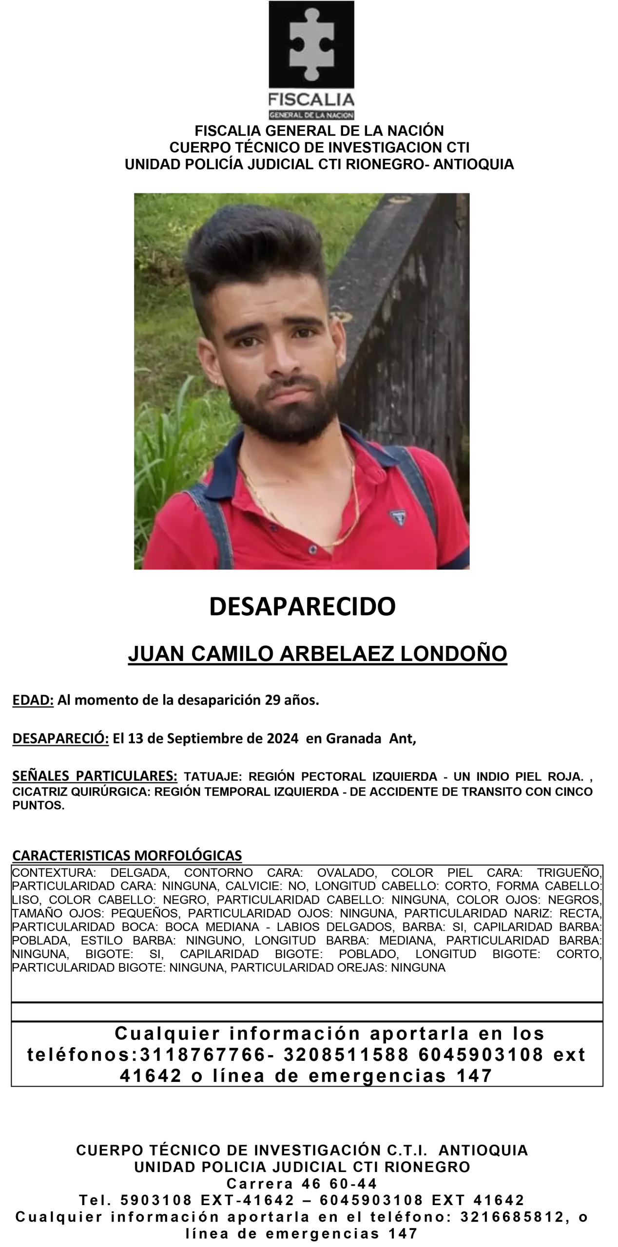 Juan Camilo Arbeláez desapareció en el municipio d