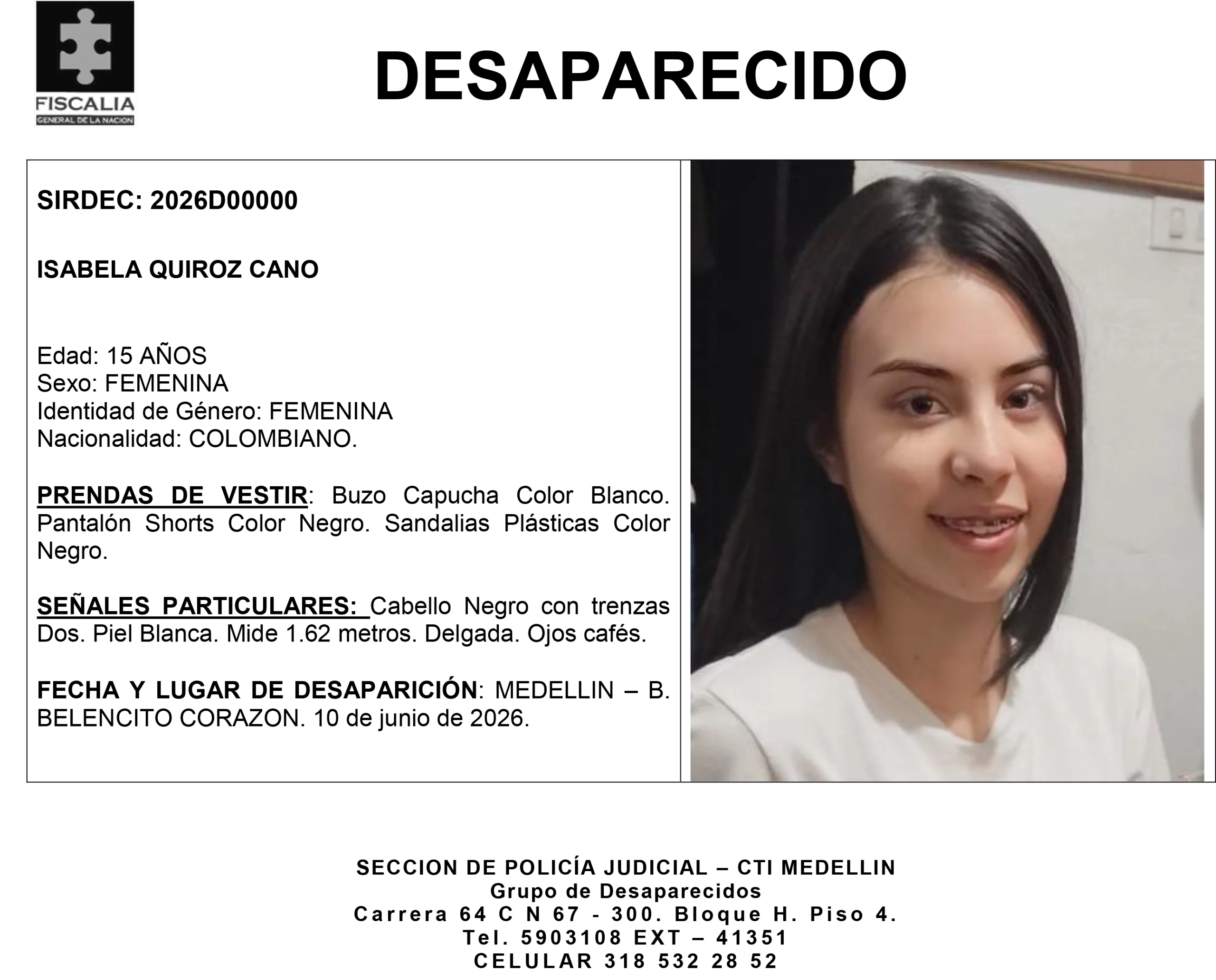 La menor Isabela Quiroz desapareció en Medellín
