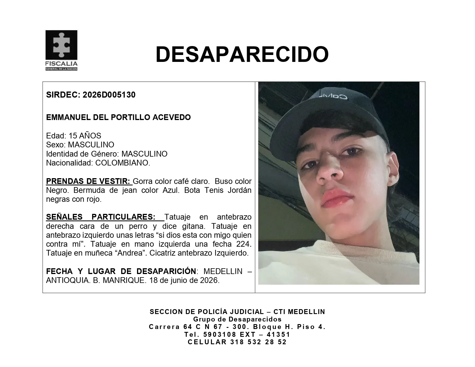 Se busca a Emmanuel Del Portillo, menor desaparecido en Manrique 2 BOLETIN EMMANUEL DEL PORTILLO ACEVEDO page 0001