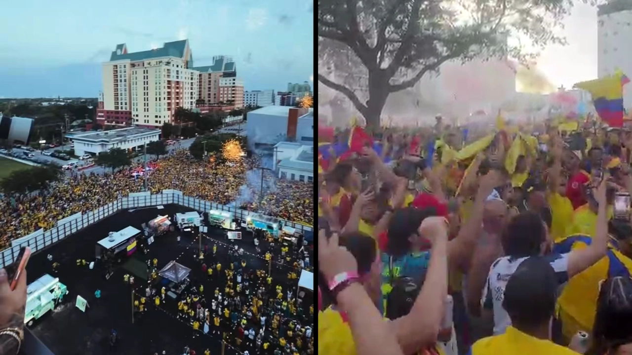 ¡Marea amarilla en Miami! Impresionante banderazo de la hinchada colombiana previo al choque ante Portugal