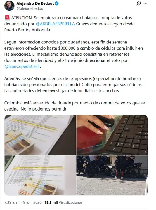 Concejal Alejandro de Bedout denuncia presunto plan de compra de votos para favorecer a Iván Cepeda en Puerto Berrío 4 alejandro de bedout denuncia fraude votos 3