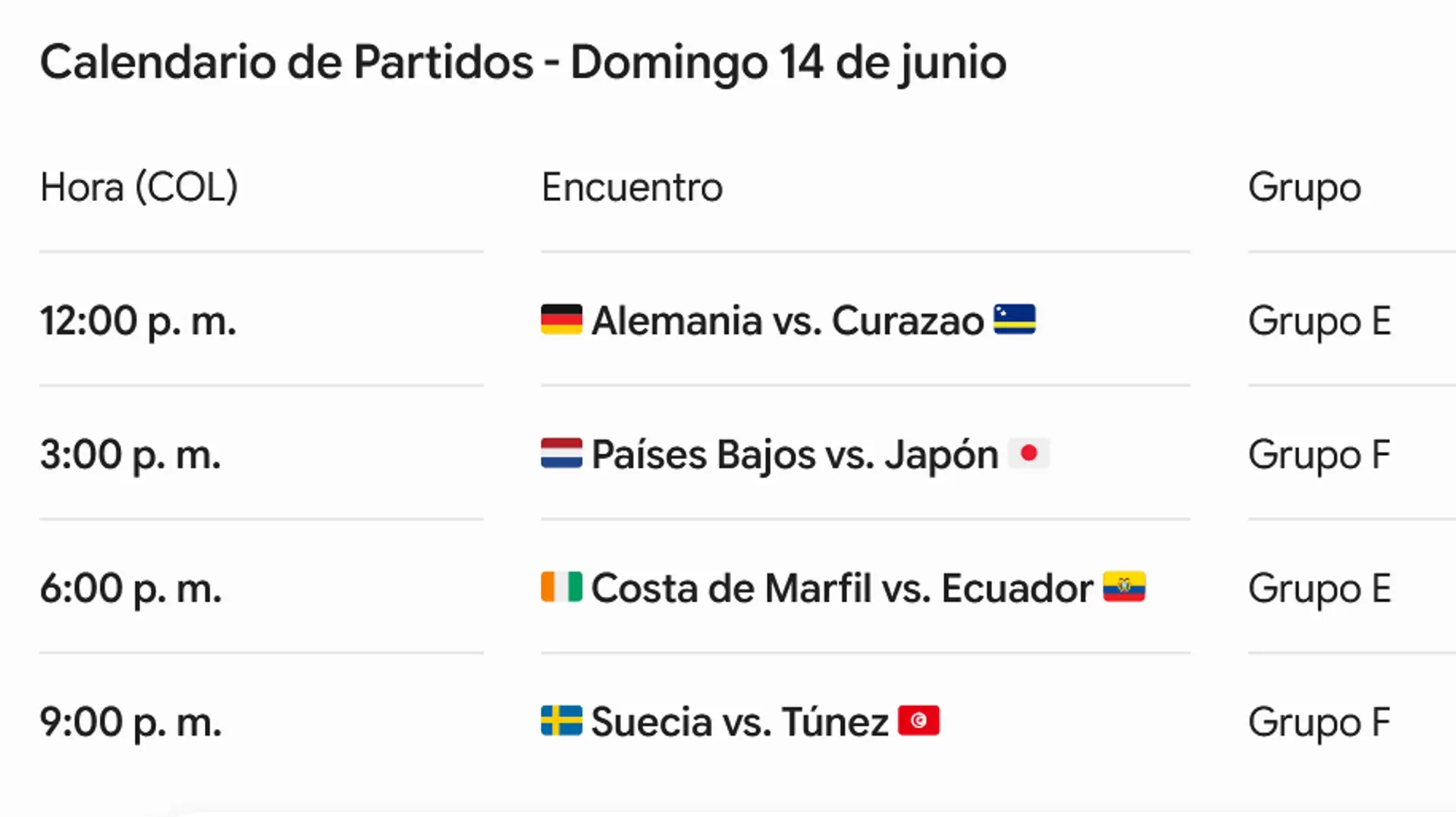 Mundial 2026: Programación y horarios para los partidos de este domingo 14 de junio 2 calendario 14 de junio