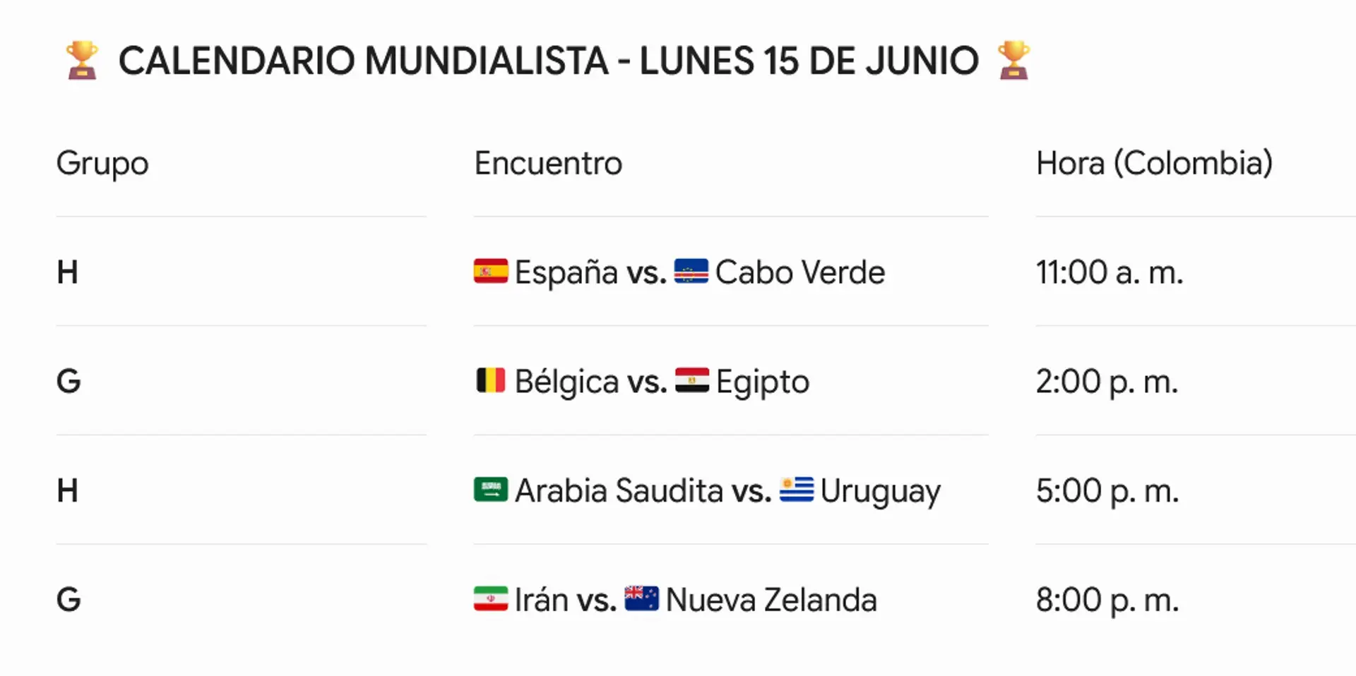 Programación del Mundial 2026: Partidos para este 15 de junio 2 calendario 15 de junio