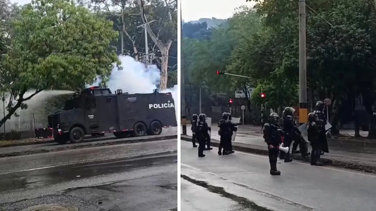 Tensión en la UdeA: Denuncian desalojo con armas de fuego por parte de «capuchos» y el Distrito advierte que no lo va a permitir 3 capuchos en la udea3