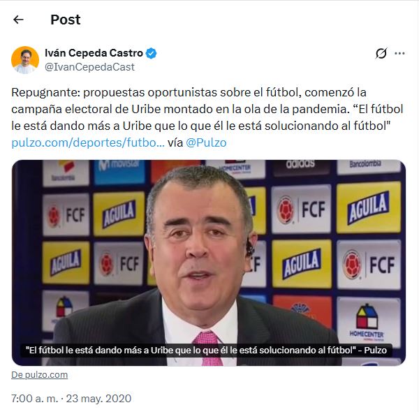 Cuando Cepeda dijo que era un asco hacer política con el fútbol: hoy propone un Mundial para Colombia 2 cepeda